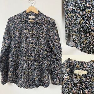 LOFT Women's Black Floral Print Button Down Long Sleeve‎ Shirt Top Size S